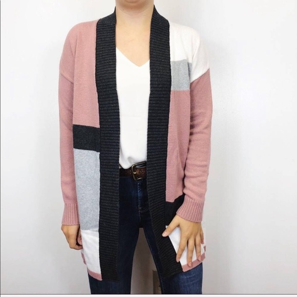 LOFT | Mauve Pink Color Block Open Front Cardigan - Picture 6 of 8